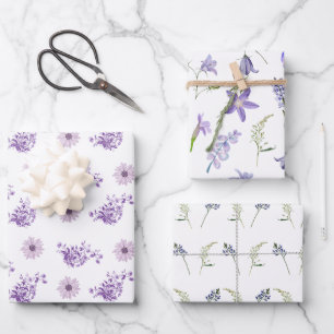 Watercolor Purple Pink Flower Floral Leaves Boho Wrapping Paper Sheet
