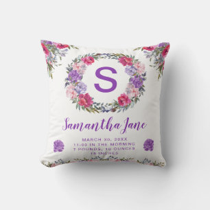 Watercolor Purple & Pink Flowers Baby  Cushion