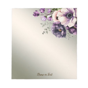 Watercolor Purple Pink Flowers Golden Elegant Notepad