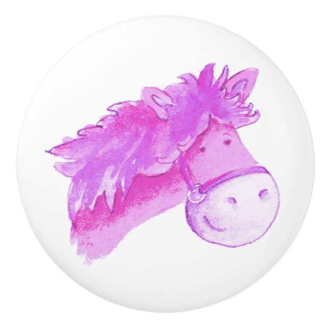 Watercolor purple pink pony / horse knob (Front)