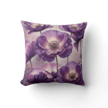watercolor purple poppy flower throw pillow