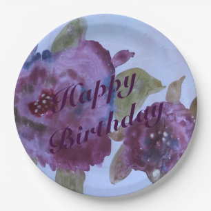 Watercolor Purple Rose Paper Plates