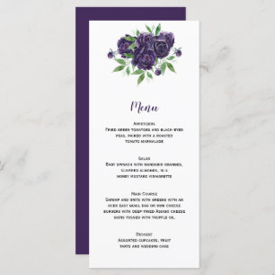 Watercolor Purple Roses and Greenery Wedding  Menu