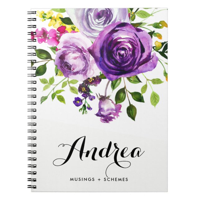 Watercolor Purple Roses Botanical Personalised Notebook (Front)