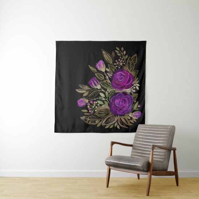 Watercolor Purple roses Tapestry (In Situ)