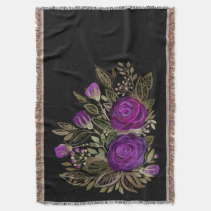 Watercolor Purple roses Throw Blanket