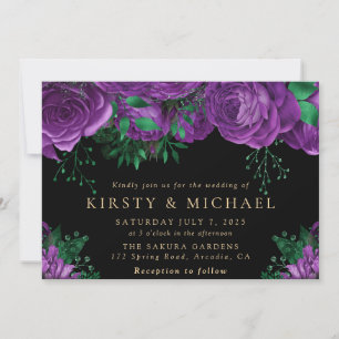 Watercolor Purple Roses Wedding Invitation