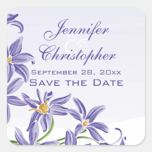 Watercolor Purple Spring Flowers Save the Date Square Sticker