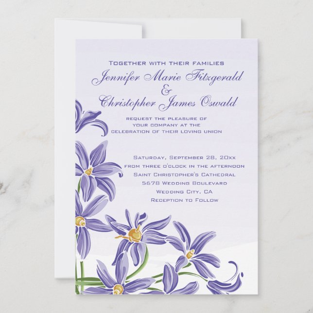 Watercolor Purple Spring Flowers Wedding Invitation (Front)