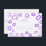 Watercolor Purple Star of David Bar Bat Mitzvah RSVP Card<br><div class="desc">Perfect response RSVP card for a bat mitzvah, bar mitzvah or other Jewish celebration! Hand made watercolor art for you on the front and back side! FULLY CUSTOMIZABLE! Click on “Personalise” above to edit the text. Click "edit using design tool" to adjust the fonts, colours and placements and to delete...</div>