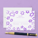 Watercolor Purple Star of David Bar Bat Mitzvah RSVP Card<br><div class="desc">Perfect response RSVP card for a bat mitzvah, bar mitzvah or other Jewish celebration! Hand made watercolor art for you on the front and back side! FULLY CUSTOMIZABLE! Click on “Personalise” above to edit the text. Click "edit using design tool" to adjust the fonts, colours and placements and to delete...</div>