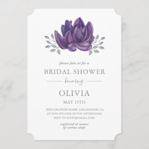 Watercolor purple succulent. Floral Bridal Shower Invitation