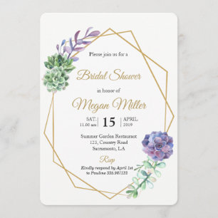 Watercolor purple succulents Bridal shower invite