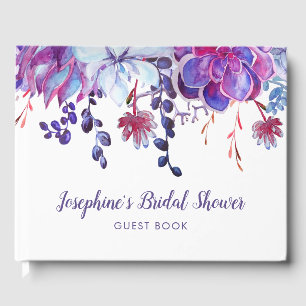 Watercolor Purple Succulents Modern Bridal Shower Guest Book