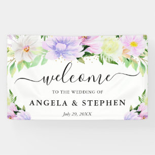 Watercolor Purple Summer Flowers Wedding Welcome Banner