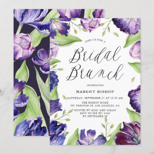 Watercolor Purple Tulips Floral Bridal Brunch Invitation