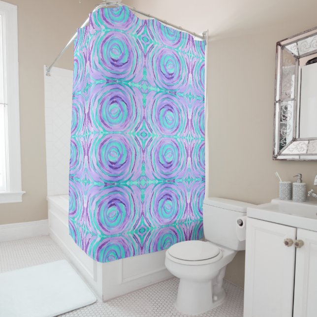 Watercolor Purple Turquoise Swirl Abstract Painted Shower Curtain (In Situ)