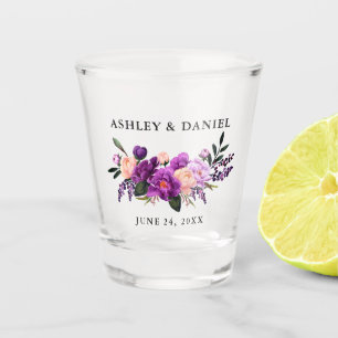 Watercolor Purple Ultra Violet Floral Wedding Shot Glass