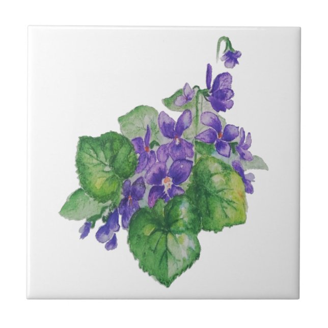 WATERCOLOR Purple Violet Flower Custom Name Tile (Front)