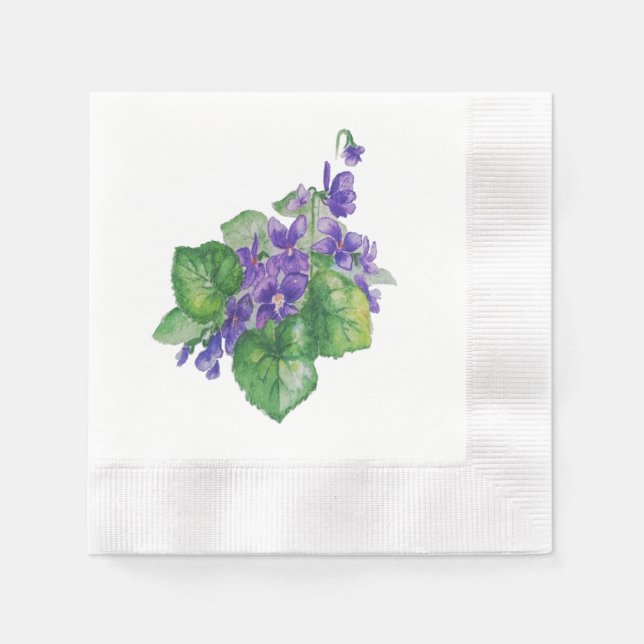 Watercolor Purple Violet Flower  Floral Art Napkin (Front)