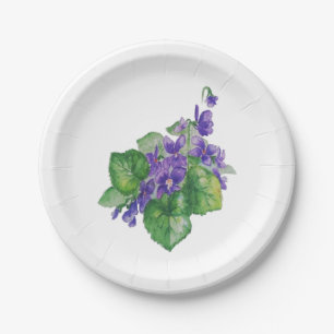 Watercolor Purple Violet Flower  Floral Art Paper Plate