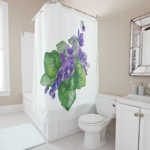 Watercolor Purple Violet Flower Floral Art Shower Curtain