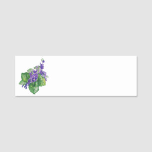 Watercolor Purple Violet Flower painting. Floral Name Tag