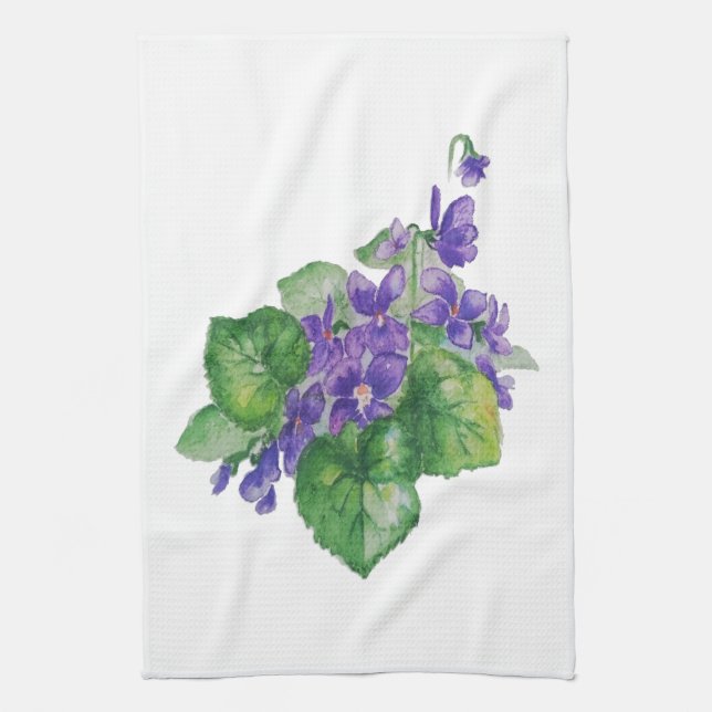 WATERCOLOR Purple Violet Flower Tea Towel (Vertical)
