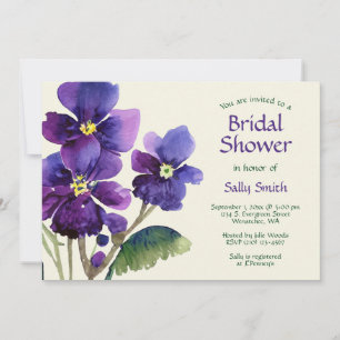 Watercolor Purple Violets Bridal Shower Invitation