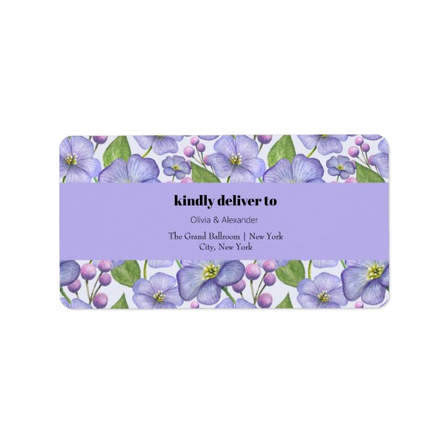 Watercolor Purple Violets & Floral Pattern  Label (Front)