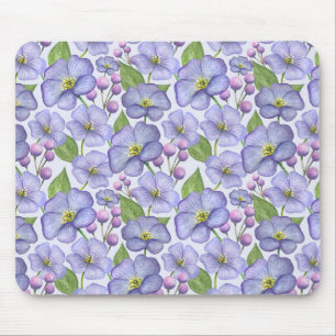 Watercolor Purple Violets & Floral Pattern Mouse Mat