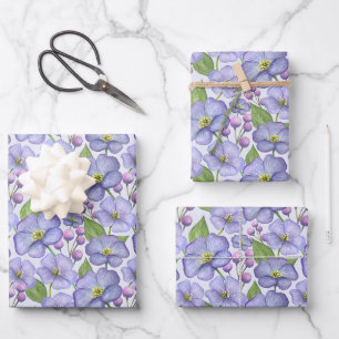 Watercolor Purple Violets & Floral Pattern Wrapping Paper Sheet