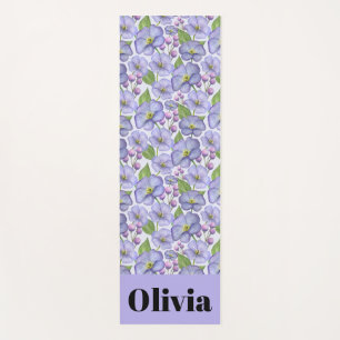 Watercolor Purple Violets & Floral Pattern Yoga Mat
