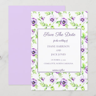 Watercolor Purple Violets Save the Date Invitation