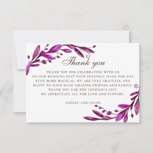 Watercolor purple wedding. Elegant lilac botanical Thank You Card