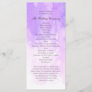 Watercolor purple wedding. Elegant violet lilac Programme