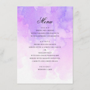 Watercolor purple wedding. Romantic lavender Menu