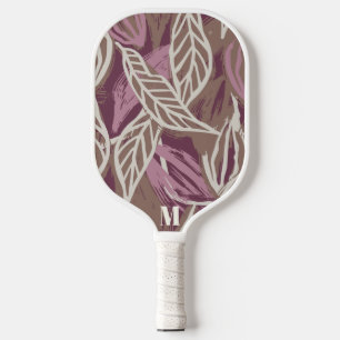 Watercolor Purple White Leaf Modern Monogram Pickleball Paddle