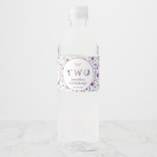 Watercolor Purple Wildflower 2nd Birthday Favours Water Bottle Label
