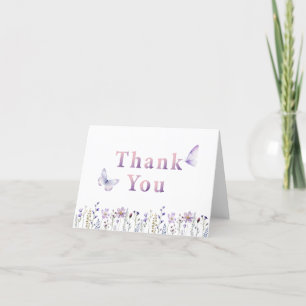 Watercolor Purple Wildflower Butterfly Thank You