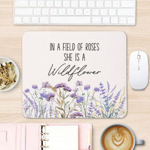Watercolor Purple Wildflower Garden Nature Quote Mouse Mat
