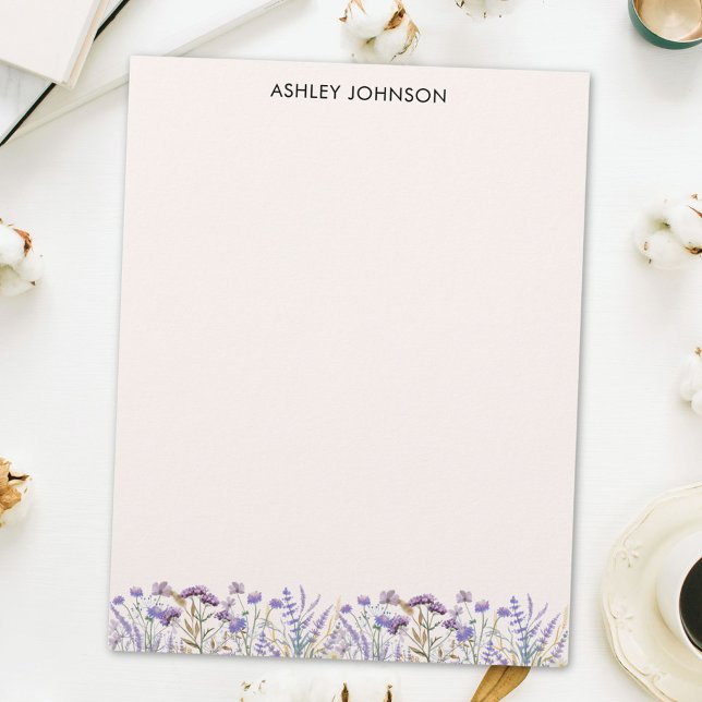 Watercolor Purple Wildflower Meadow Custom Letterhead (In situ)