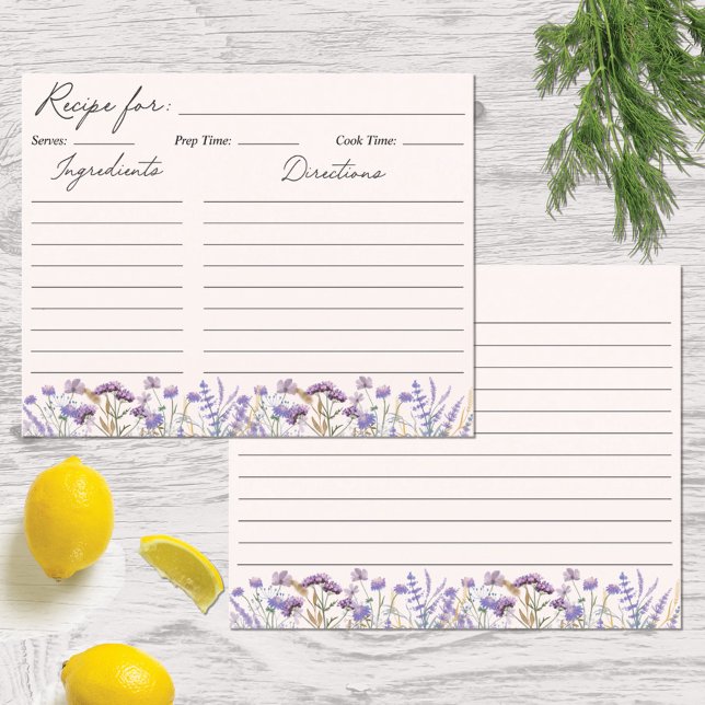 Watercolor Purple Wildflower Meadow Recipe Card (In situ kitchen table)
