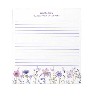 Watercolor Purple Wildflower Personalised Notepad
