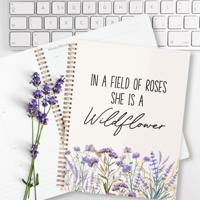 Watercolor Purple Wildflower Quote Weekly Monthly Planner (In situ on table)