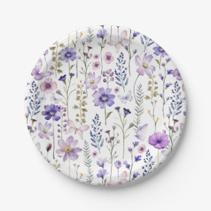 Watercolor Purple Wildflowers 1st Birthday  Paper Plate