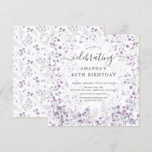 Watercolor Purple Wildflowers Birthday Party Invit Invitation