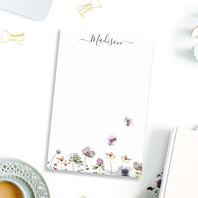 Watercolor Purple Wildflowers  Post-it Notes (In situ Office desk)
