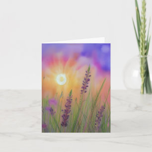 Watercolor purple wildflowers sunset customisable card