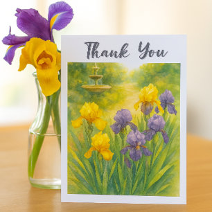 Watercolor Purple & Yellow Irises Birthday Party Thank You Card